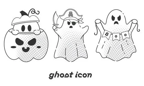 Cute ghosts in love pattern with black and white color scheme, Vector Stock Illustration