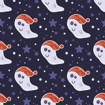 Cute ghosts seamless pattern vector illustration Stock Illustration