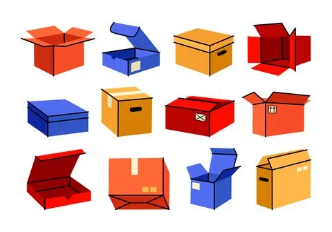 Cute gift and delivery boxes in retro cartoon. Stock Illustration