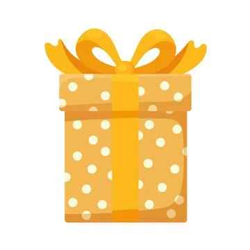 A cute gift box with a bow, flat cartoon vector illustration isolated on a .. Stock Illustration