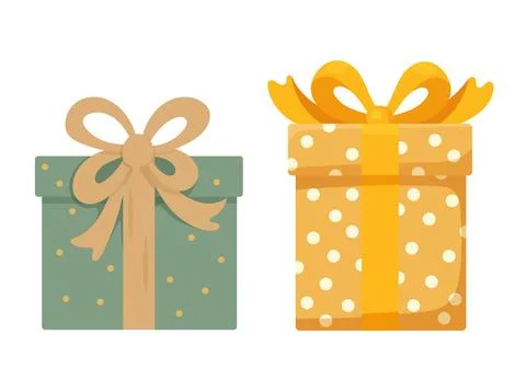 A cute gift box with a bow, flat cartoon vector illustration isolated on a .. Stock Illustration