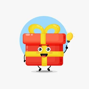 Cute gift box character with light bulb idea Stock Illustration