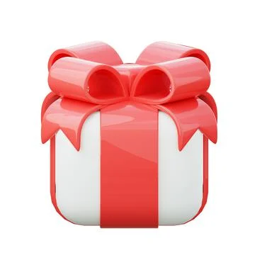 Cute gift box with fancy red bow 3d render illustration isolated on white Illustrazione stock