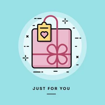 Cute gift box, flat design thin line banner Stock Illustration