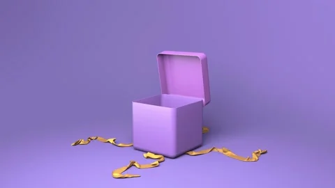 The cute gift box opens, the bow unties and falls to the ground. The animatio 库存影片 164180711