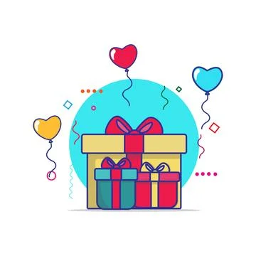 Cute Gift Boxes With Balloons Vector Illustration. Stock Illustration