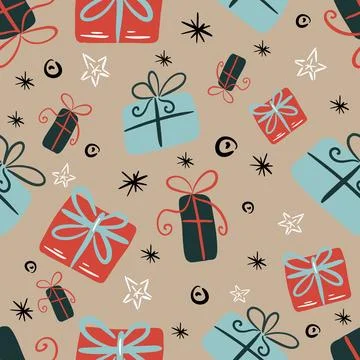 Cute gift boxes seamless pattern. Vector colorful festive background with Illustrazione stock