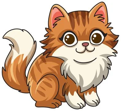 Cute Ginger and White Fluffy Kitten Vector Illustration on White Background Stock Illustration