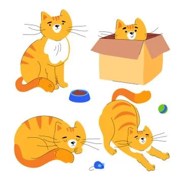 Cute ginger cat - flat design style set of characters Stock Illustration