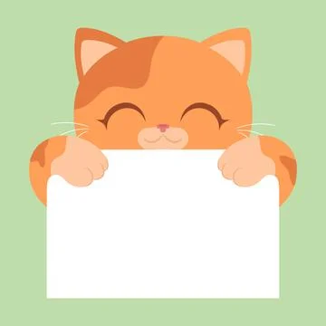 Cute ginger cat holding blank paper banner. Vector illustration Stock Illustration
