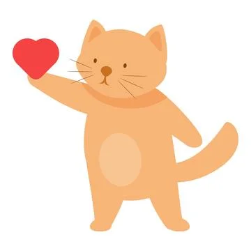 Cute ginger cat holding red heart, love and affection symbol Stock Illustration