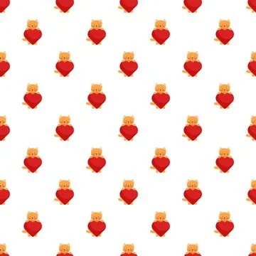 Cute ginger cat holding red heart seamless pattern Stock Illustration