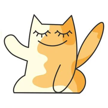 Cute ginger cat icon. Scribble. A minimalistic tricolor kitten waving his paw Stock Illustration
