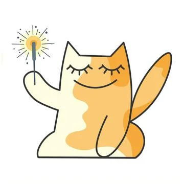 Cute ginger cat icon. Scribble. Minimalistic tricolor kitten with sparkler. I Stock Illustration
