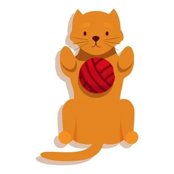 Cute ginger cat playing with red yarn ball on white background Stock Illustration