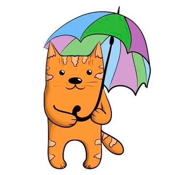 Cute ginger cat with umbrella. Illustrazione stock