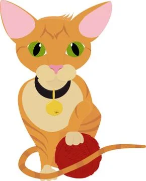 Cute ginger orange kitten playing with ball of yarn Illustrazione stock