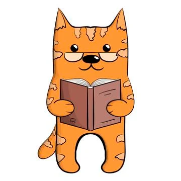Cute ginger reading cat 1. イラスト素材