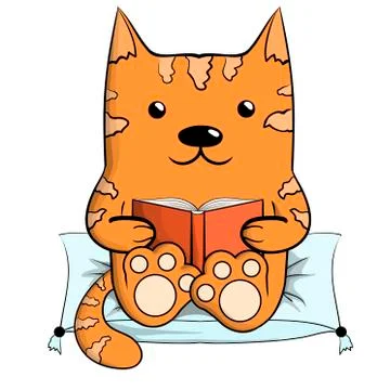 Cute ginger reading cat 3. イラスト素材