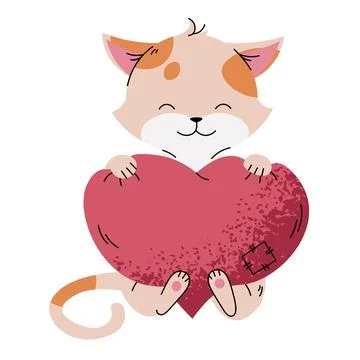 Cute ginger spotted cat with soft heart in flat cartoon style. Favorite pet o Stock Illustration