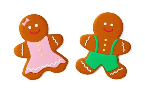 Cute gingerbread 3d render. Cookies christmas style, male and female Stock Illustration