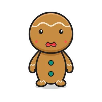 Cute gingerbread cartoon character flat face Stock Illustration