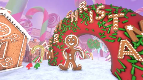 Cute Gingerbread man dancing salsa in a candy village. Seamless funny Christmas Stock Footage 97940167
