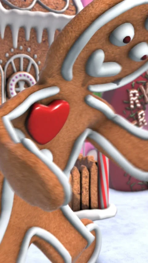 Cute Gingerbread man dancing salsa in a candy village. Seamless funny Christmas Video stock 323070432