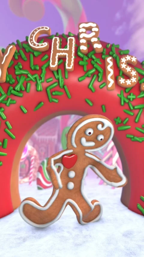 Cute Gingerbread man dancing salsa in a candy village. Seamless funny Christmas Stock Footage 323071073