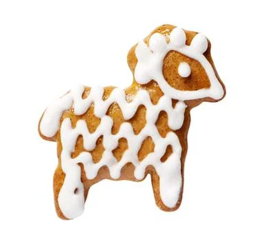 Cute gingerbread sheep cookie with white icing Stock Photos