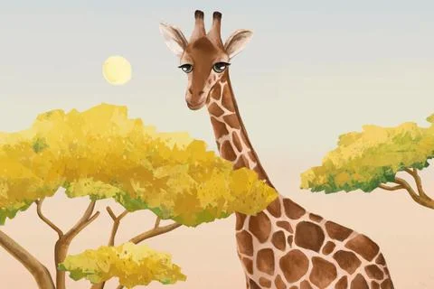 Cute giraffe background, gradient sky design 스톡 일러스트
