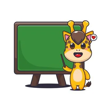 Cute giraffe with blackboard cartoon vector illustration Stock Illustration