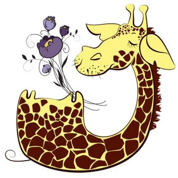 Cute giraffe with bunch of flowers Stock Illustration