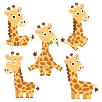 Cute Giraffe Character Set Collection Stock Illustration