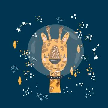 Cute giraffe flat hand drawn illustration. Giraffe character with space backr Stock Illustration
