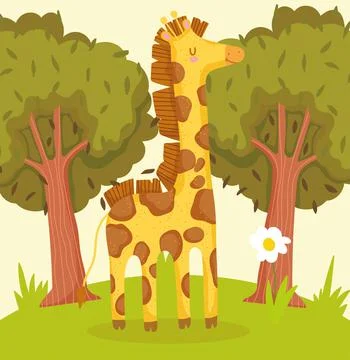 Cute giraffe in forest Stock Illustration