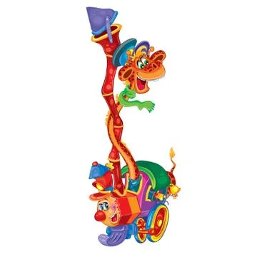 Cute giraffe rides a funny train, illustration for cartoon, isolated object o Stock Illustration