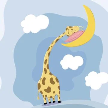 Cute giraffe sleeping head rests on the pillow Stock Illustration