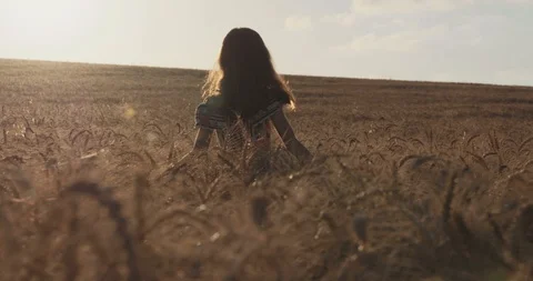 Cute Girl and Grain Stock Footage