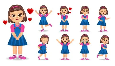 Cute girl character set vector Stock Illustration