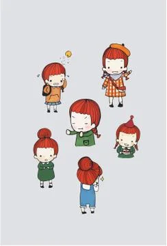 Cute girl character vector set Stock Illustration