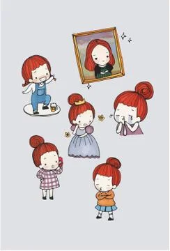 Cute girl character vector set Stock Illustration