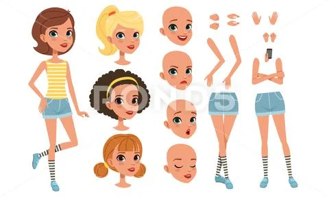 Cartoon Female Character Poses, Work, Set, Cartoon PNG and Vector with  Transparent Background for Free Download