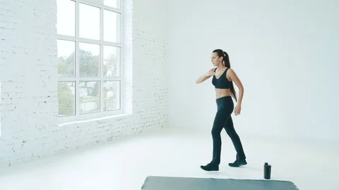 Cute girl doing exercises Stock Footage 90960406