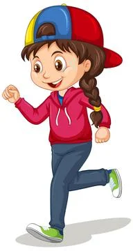 Cute girl doing running exercise cartoon character isolated Stock Illustration