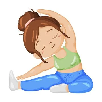 Cute Girl Doing Side Stretch Exercise Clipart Stock-Illustration