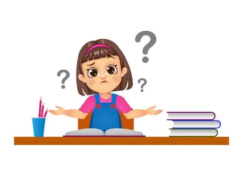 Cute girl got doubt while studying vector Stock Illustration