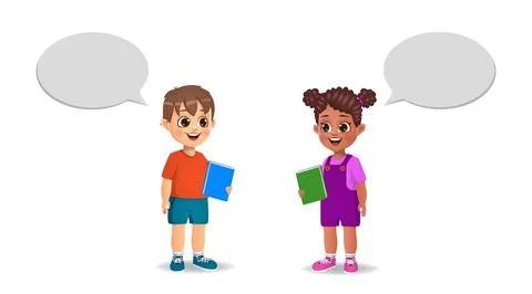 Cute girl kid and boy kid talking to each other Stock Illustration