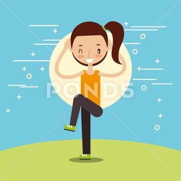 Cute girl making stretching sport Stock Illustration