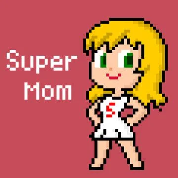 Cute girl pattern image. Super mom Vector illustration of pixel art Stock Illustration